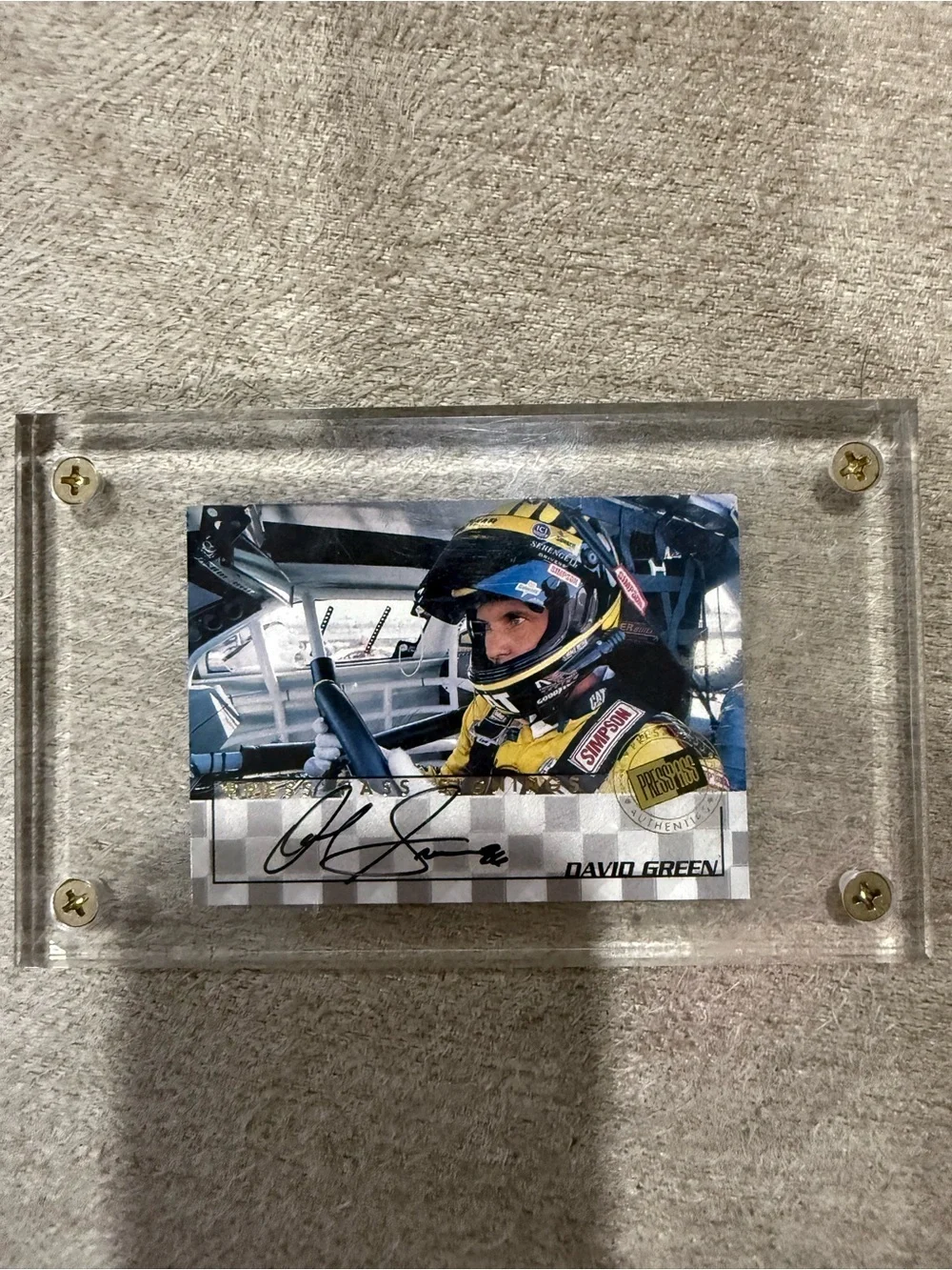 David Green Signed Racing Card in Clear Display Case - Yellow/Black